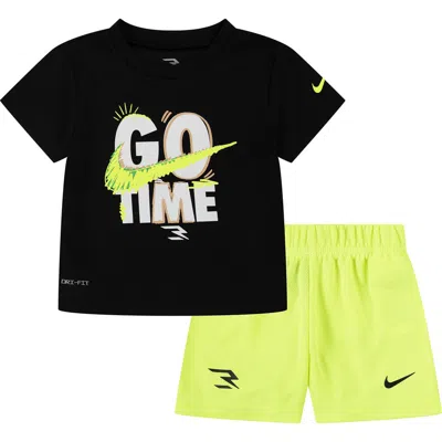 3 Brand Littles Go Time Graphic T-shirt & Shorts Set In Black