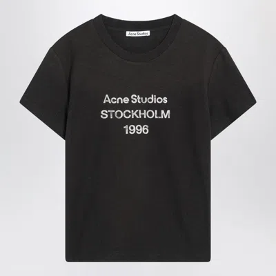 Acne Studios Faded Black Cotton T-shirt With Logo Women In Black