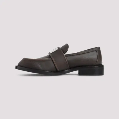 Acne Studios Brushed Nylon Loafers Silver Detail In Brown