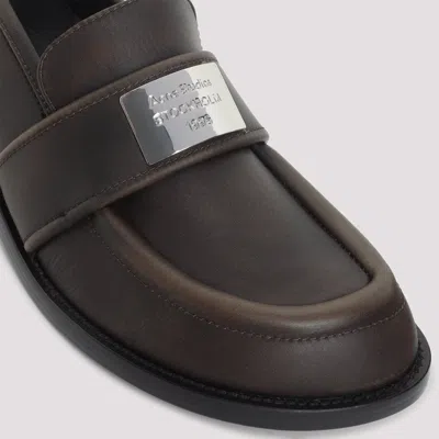 Acne Studios Brushed Nylon Loafers Silver Detail In Brown