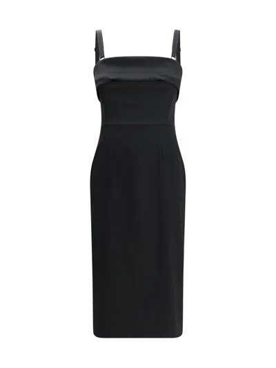 Dolce & Gabbana Satin Midi Dress In Black
