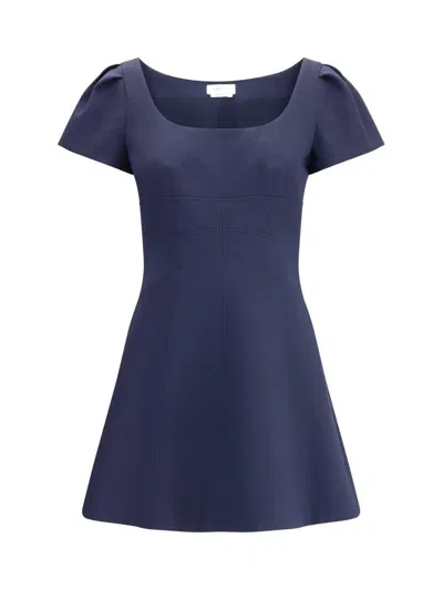 Alexander Mcqueen Short Dress With Short Gathered Sleeves In Blue