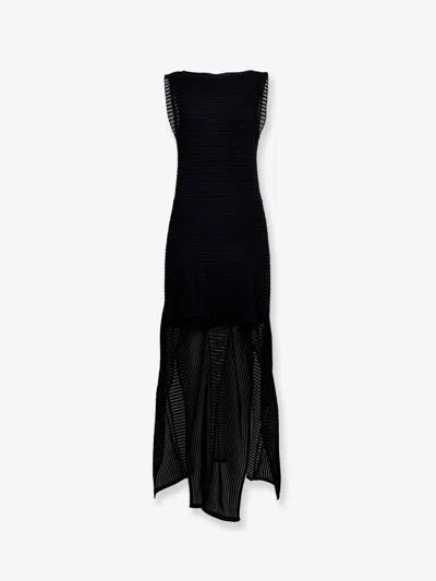 Alaïa Sleeveless Ruffled Ladder Knit Maxi Dress In Black