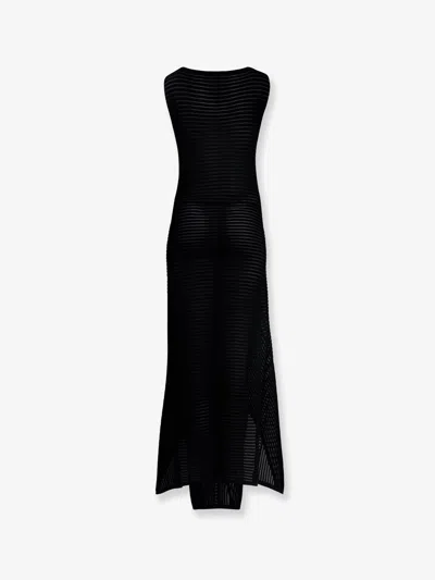 Alaïa Sleeveless Ruffled Ladder Knit Maxi Dress In Black