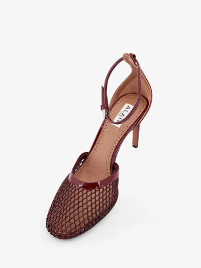 Alaïa Alaia Women Pumps 90 Mesh Sandals In Burgundy