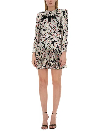 Alessandra Rich Bow-detailed Floral-print Silk Crepe De Chine Mini Dress