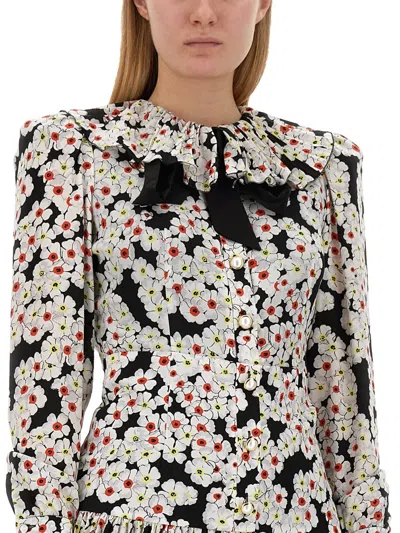Alessandra Rich Bow-detailed Floral-print Silk Crepe De Chine Mini Dress