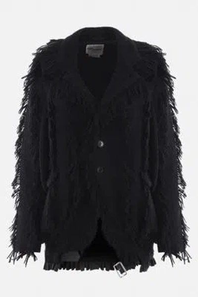 Noir Kei Ninomiya Fringe-detailing Wool-blend Blazer In Black