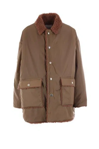 Mythinks Fur Collar Buttoned Jacket In Brown