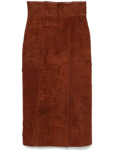 Alexander Mcqueen Suede Pencil Skirt In Brown
