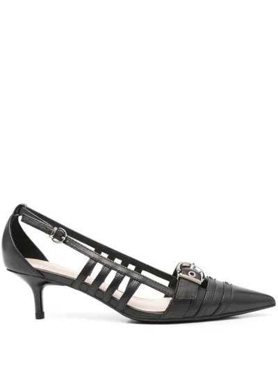 Pinko Black Mid-heel Pumps With Stylish Cutouts And Buckle Detail