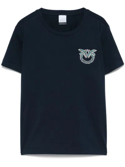 Pinko Short Sleeve Blue T-shirt With Decorative Embellishment