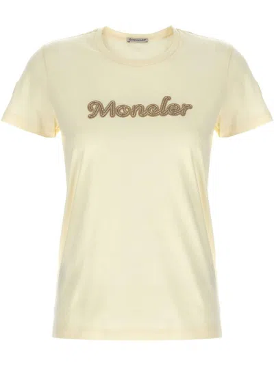 Moncler Natural Cotton T-shirt With Embroidered Logo