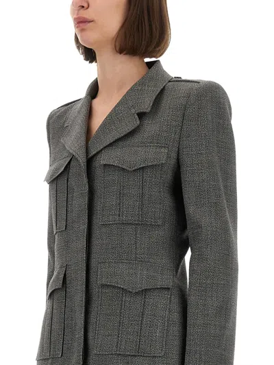 Alexander Mcqueen Fitted Silhouette With Epaulettes And Flap Pockets In Gray