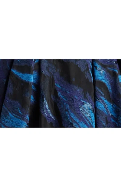 Tadashi Shoji Metallic Swirl Print Strapless Gown In Blue