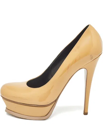 Pre-owned Saint Laurent 135mm Leather Heeled Pumps In Neutral
