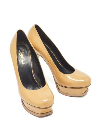 Pre-owned Saint Laurent 135mm Leather Heeled Pumps In Neutral