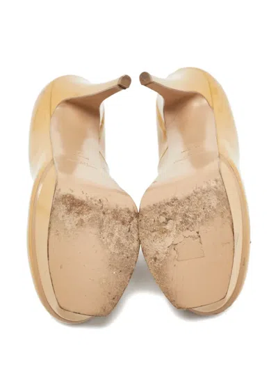Pre-owned Saint Laurent 135mm Leather Heeled Pumps In Neutral