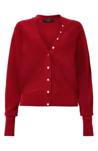Allsaints Honor V Merino Wool Cardigan In Red