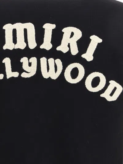 Amiri Mens Hollywood Embroidered-text Wool-leather Blend Bomber Jacket Black Xl In Black