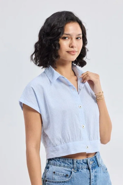 Reistor Oversized Crop Shirt In Classic Stripes In Blue