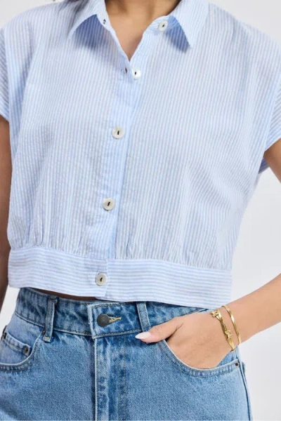 Reistor Oversized Crop Shirt In Classic Stripes In Blue