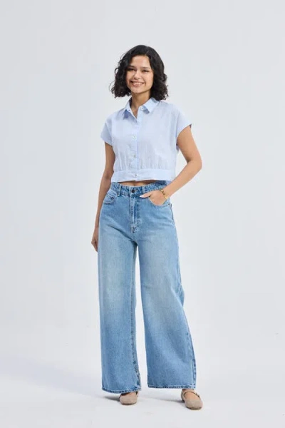 Reistor Oversized Crop Shirt In Classic Stripes In Blue