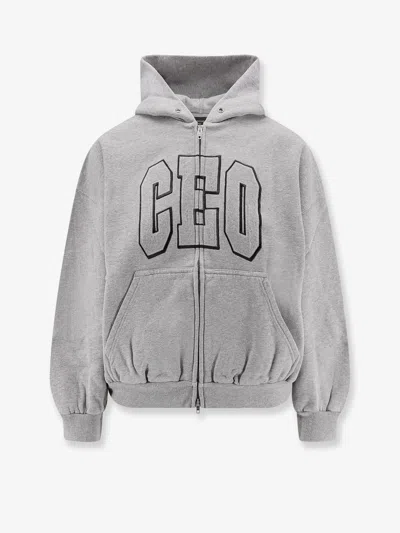 Balenciaga Hooded Cotton Sweatshirt With Kangaroo Pocket In Gray
