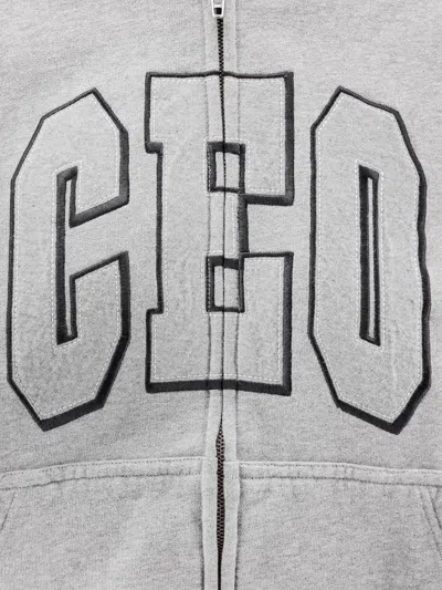 Balenciaga Hooded Cotton Sweatshirt With Kangaroo Pocket In Gray