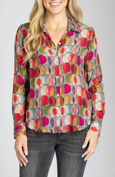 Apny Abstract Print Roll Tab Sleeve Chiffon Button-up Shirt In Multi