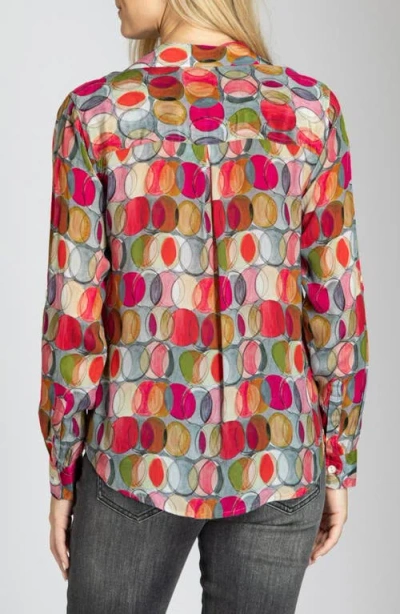 Apny Abstract Print Roll Tab Sleeve Chiffon Button-up Shirt In Multi