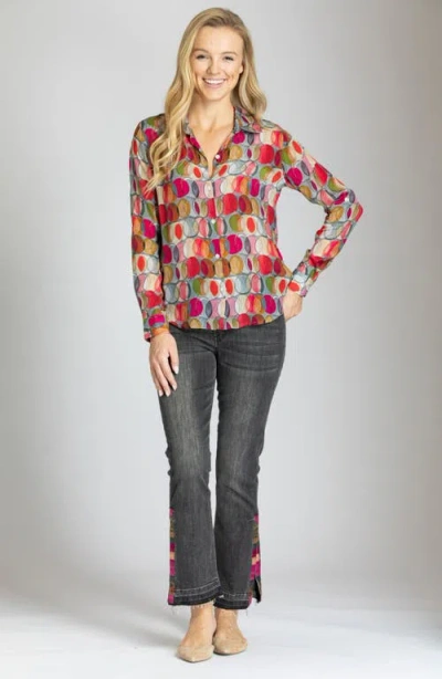 Apny Abstract Print Roll Tab Sleeve Chiffon Button-up Shirt In Multi