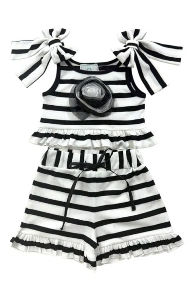 Petite Maison Kids Monaco Striped Girls' Top And Shorts Set In Black