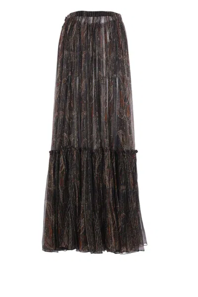 Saint Laurent Ruffled Skirt With Paisley Print Women In Burgundy