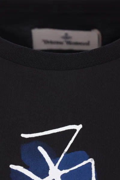 Vivienne Westwood Classic Black T-shirt With Iconic Orb Print In Blue