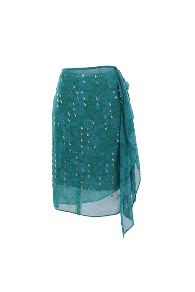 Dries Van Noten Floral Sheer Overlay Asymmetric Hem Skirt In Blue