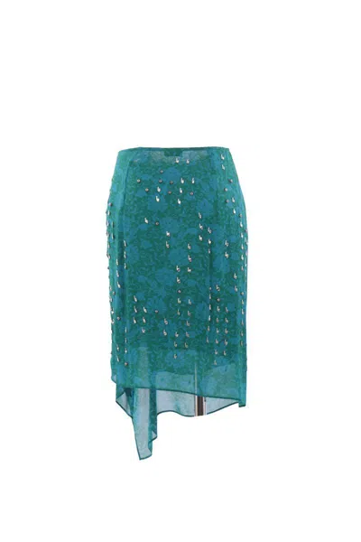 Dries Van Noten Floral Sheer Overlay Asymmetric Hem Skirt In Blue