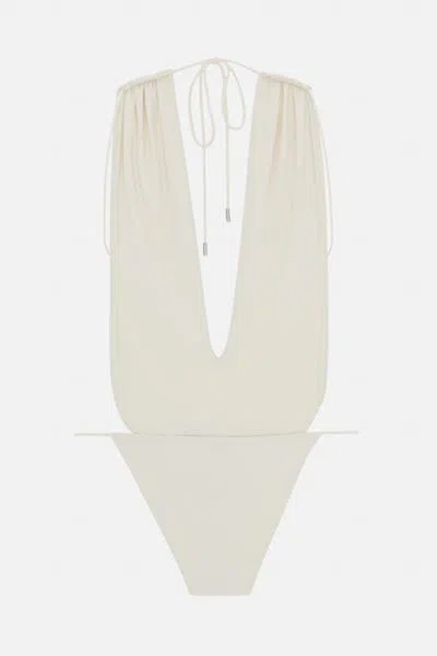 Saint Laurent Nylon Blend One Piece Swimsuit In White