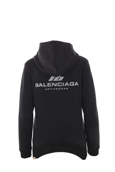 Balenciaga Logo Print Hoodie Sweatshirt Black In Black