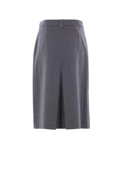 Prada Pleated Midi Skirt In Gray