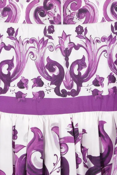 Dolce & Gabbana Violet Long Skirt With Ruffle Hem And All-over Floral Motif In Cotton Woman In Purple