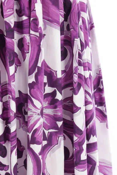 Dolce & Gabbana Violet Long Skirt With Ruffle Hem And All-over Floral Motif In Cotton Woman In Purple