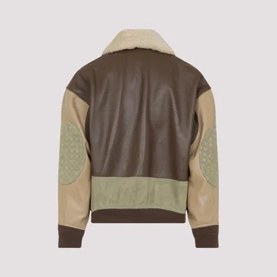 Bottega Veneta Multicolor Leather Bomber Jacket In Brown