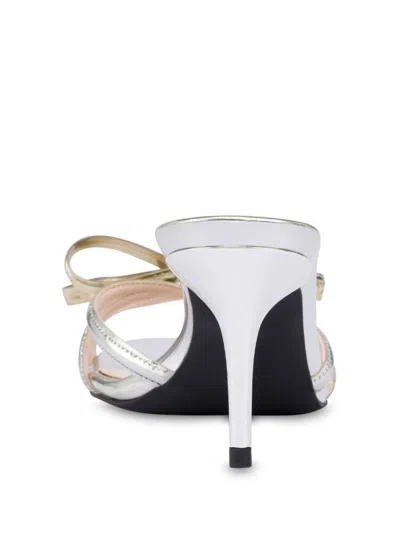 Love Moschino Silver Glossy Leather Mules With Heel And Bow