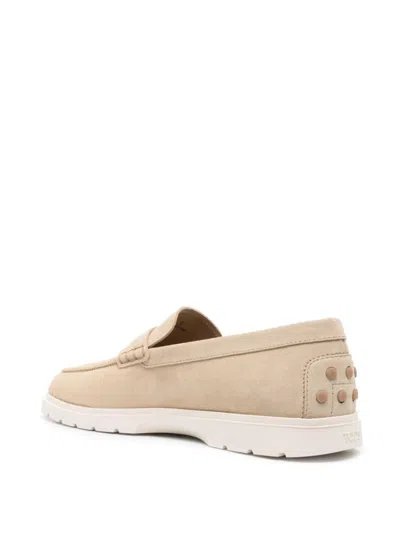 Tod's Suede Calf Leather Loafer In Beige