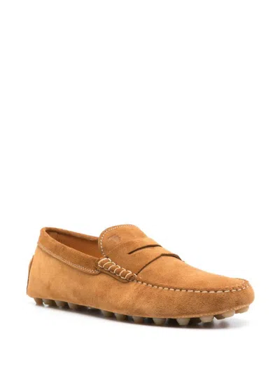 Tod's Suede Calf Leather Loafer In Camel Brown