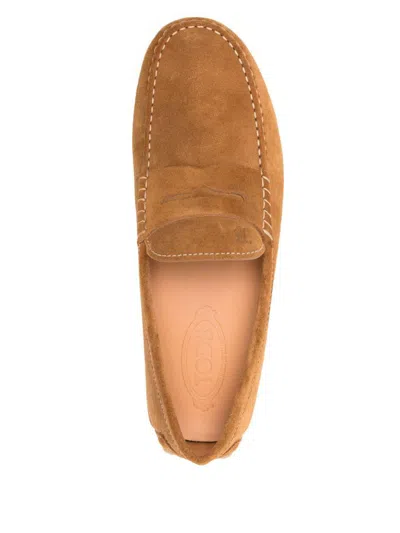 Tod's Suede Calf Leather Loafer In Camel Brown