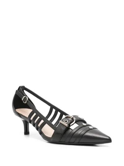 Pinko Black Mid-heel Pumps With Stylish Cutouts And Buckle Detail