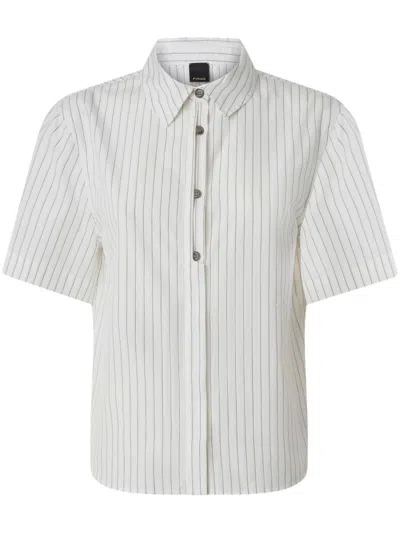 Pinko Multicolored Striped Short Sleeve Button-up Shirt In White