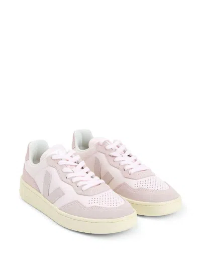 Veja White And Pink Leather Sneakers